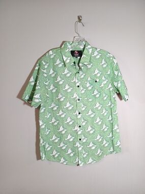 Middle of Beyond Gohstbuster MOB Green Short-Sleeve Printed Button-Up Shirt